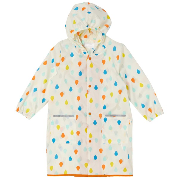 World Party (Wpc.) WKRM-038 Kids' Raincoat, Poncho, Rainwear, Off-white with Raindrops, Size M, Storage Bag Included