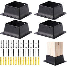 4 x 4 Post Base, Inner Size 3.6"x3.6"Deck Post Base Heavy Duty Metal Black Powder Coated Post Brackets Fit for Standard Wood Post Anchor for Deck Porch Handrail Railing Support (4 PCS)