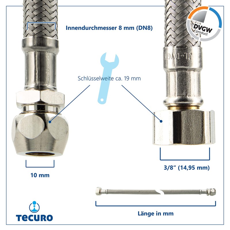 KTW-A-DVGW Sanitary Connection Hose 3/8 QV x 3/8 ÜWM x