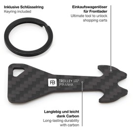 Fabach Piranha trolley remover made of unbreakable carbon, shopping trolley token, key fob, shopping chip for shopping trolleys, removable chip, no sticking in the padlock, Black