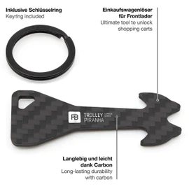 Fabach Piranha trolley remover made of unbreakable carbon, shopping trolley token, key fob, shopping chip for shopping trolleys, removable chip, no sticking in the padlock, Black