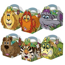 30 Animal Themed Food Boxes Picnic Carry Meal Box Kids Birthday Party Bag Plate (Jungle)