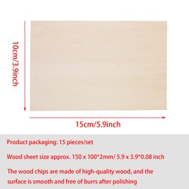 SIWUCHYE Unfinished Wood, 15 Pack Basswood Sheets for Crafts, Craft Wood Board for House Aircraft Ship Boat Arts and Crafts, School Projects, Wooden DIY Ornaments(150x100x2mm)