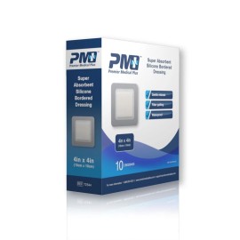 Premier Medical Plus PMP Super Absorbent Silicone Bordered Dressing 4"x4" (Box of 10)