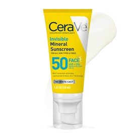 CeraVe Invisible Mineral Sunscreen SPF 50 Face Lotion | Zinc Oxide & Titanium Dioxide Sunblock for Sensitive Skin, Travel Size 1.62 oz