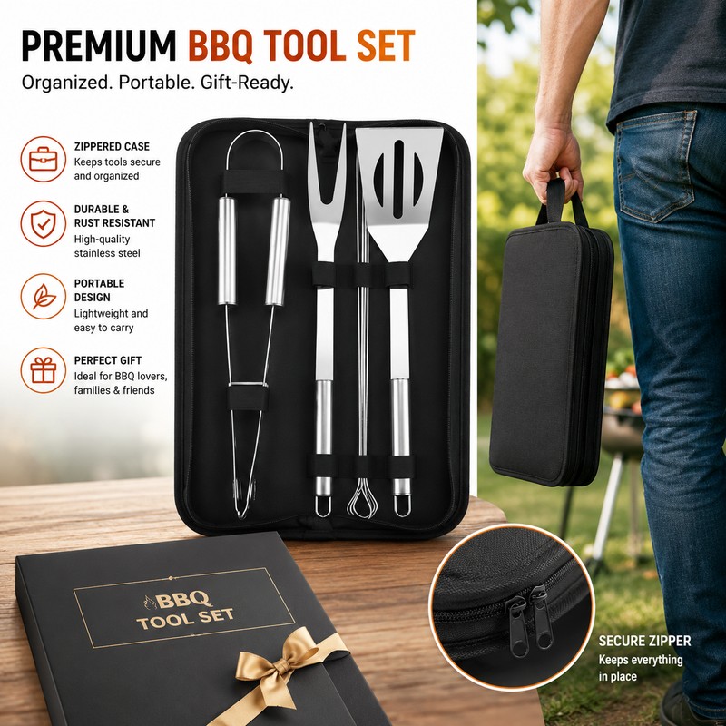 Stainless Steel BBQ Grill Tool Set for Outdoor Cooking –