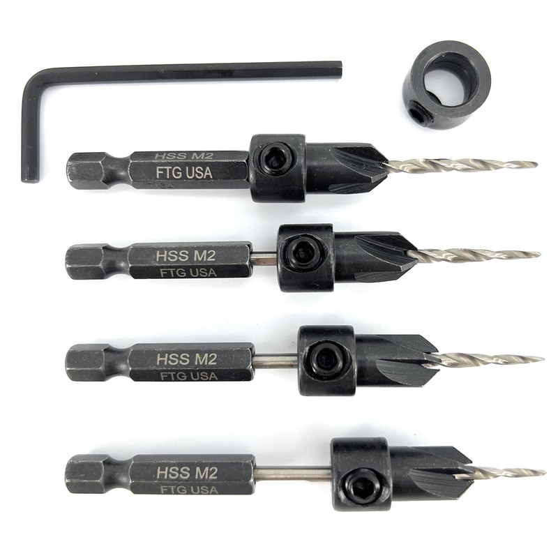 FTG USA Adjustable Wood Countersink Drill Bit Set 4 Pc