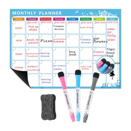Magnetic Dry Erase Calendar Whiteboard Fridge Magnet Flexible Daily Message Stickers with 3 Board Pen 1 Eraser for Weekly Monthly Organizer Schedule Planner To Do List Notepad Wall Set A3 16.5*11.8in