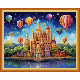 Redxing Stamped Cross Stitch Kits Full Range of Embroidery Starter Kits- Needlepoint Counted Cross Stitch Kits for Beginner Adults 11CT Printed Embroidery Kit-Dream Castle 16x20 inchs