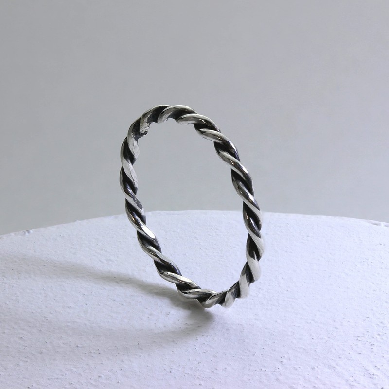 Sterling Silver 2mm Stacking Twisted Rope Ring Size O (I