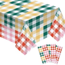 3PCS Gingham Checkered Tablecloth Camp Bachelorette Party Supplies Checkered Rectangle Square Table Cover Pastel Gingham Disposable Plastic Table Cloths for Birthday Party Outdoor Picnic Baby Shower