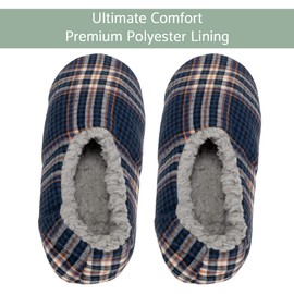 Elanze Designs Navy Plaid Mens Plush Lined Cozy Non Slip Indoor Soft Slippers - Medium
