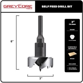 Greycore Tools Self-Feed Drill Bit – 2-Cutter Self Feed Drill 3-inch – Professional Boring Drill Bits for Woodworking – Aggressive Feed Screw Thread for Fast and Smooth Drilling