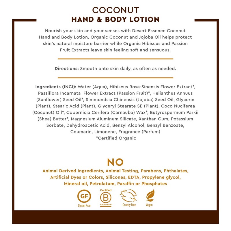 Desert Essence Organic Coconut Hand and Body Lotion 8 fl.