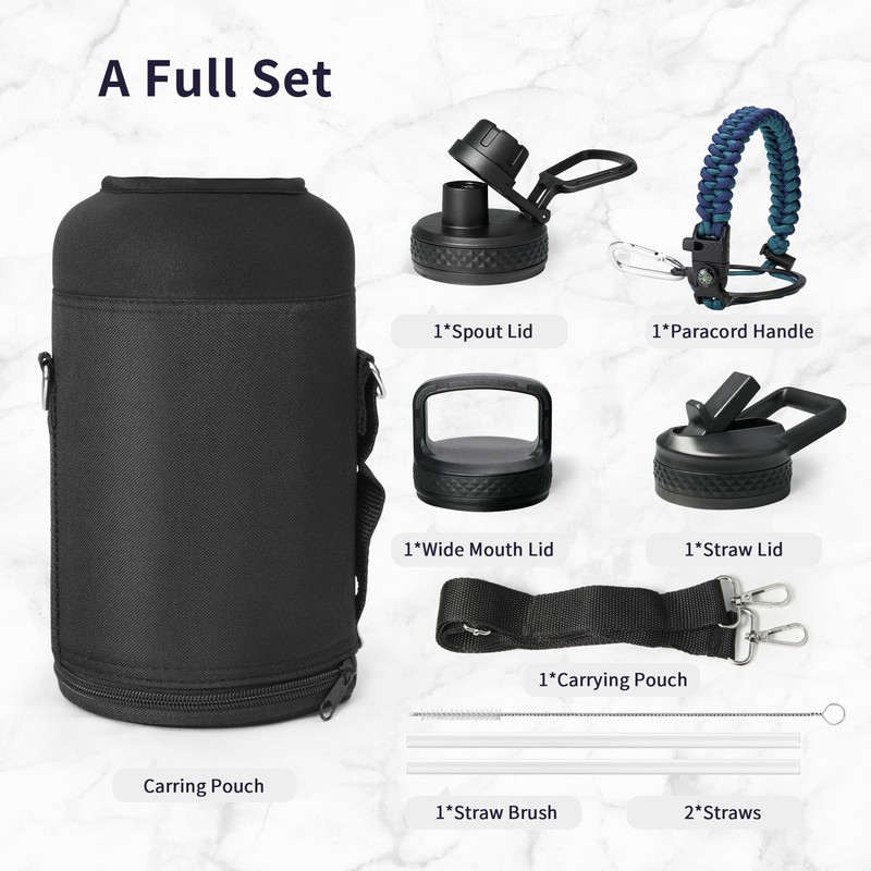 Trebo 64oz Water Bottle Insulated with Paracord Handle and Straw,Vacuum