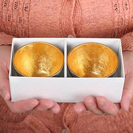 Guinomi Inokuchi Nousaku 100% Real Tin Sake Cup Set of 2, Gold Leaf