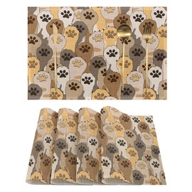 Cute Cat Paws Placemats Set of 4, Waterproof Place Mats Non-Slip Washable Table Mats Set for Kitchen Dining Holiday Party Wedding Decor 12x18 Inch