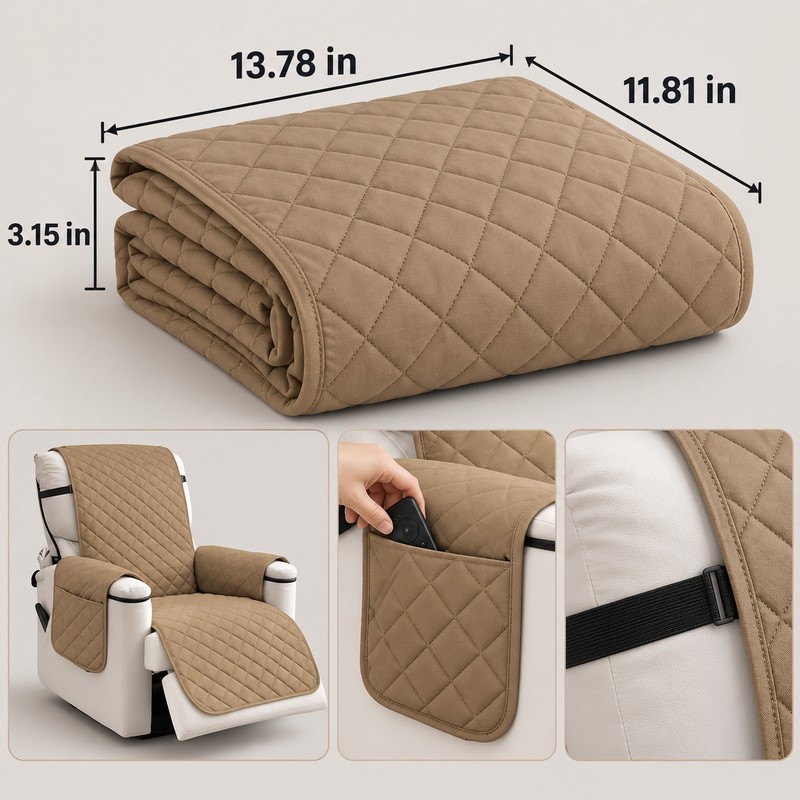 Waterproof Recliner Quilted Cover – Nonslip Furniture Slipcover with Elastic