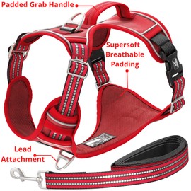 TUFFDOG Easy-Fit Dog Harness Small Dog - Fast Release Neck Clip, Premium Padded Reflective No Pull Harness with Control Handle, Adjustable Step-in Dog Vest Plus Free Matching Lead (S, Poppy Red)