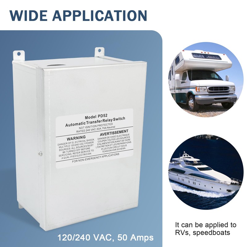 Nirakoka RV Automatic Transfer Switch, Rated 240VAC 50A 70A Neutral
