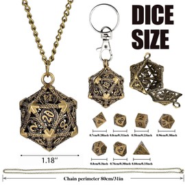 Hshenjhu DND Dice Set, Mini DND Dice Set with Portable Key Ring, Necklace, for Role Play Games, Dungeons and Dragons, Compact Portable Dice Set for Travel, Party, Camping