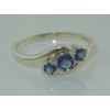 Solid English Sterling Silver Ring, Natural Blue Sapphire Trilogy Ring