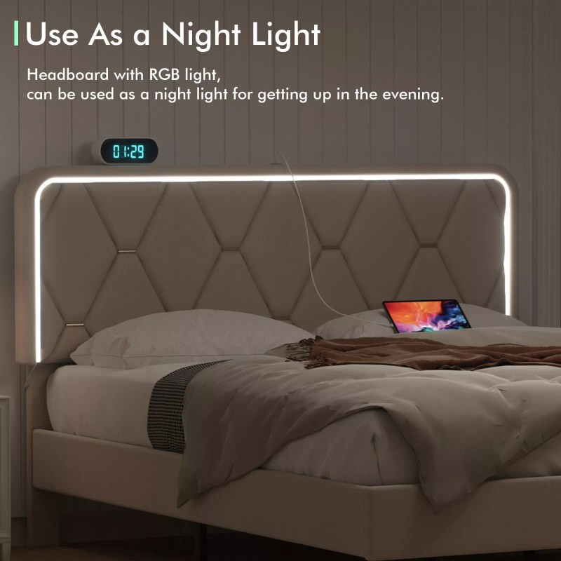 Vecelo LED Light Queen Full Twin Bed Frame with USB