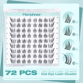 Cat Eye Lash Clusters Natural Eyelash Clusters Fairy Individual Lash Extensions Fox Eye Eyelash Extensions Left & Right Wispy Spiky Cluster Lashes 72Pcs DIY Lashes Clusters by Mavphnee