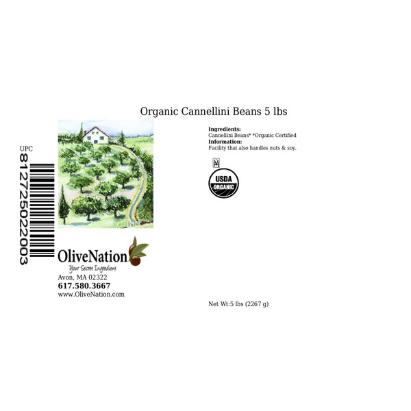 OliveNation Organic Cannellini Beans, Dry White Kidney Beans, Non-GMO, Gluten Free, Vegan - 5 pounds