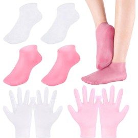 4 pares de guantes y calcetines hidratantes de silicona calcetines y guantes de spa de spa de 2 colores.