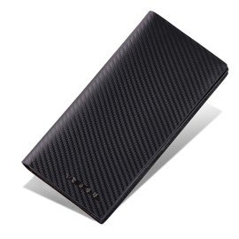 VISOUL Mens Leather Long Checkbook Bifold Wallets with RFID Blocking, Carbon Fiber Leather Tall Wallets for Men (Black+Black)