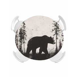 Rustic Forest Round Tablecloth Black Bear Wildlife Fitted Round Tablecloth with Elastic Edge, Country Farmhouse Woodland Waterproof Table Cloth Cover Protector for Outdoor Picnic Party Dining 44 Inch