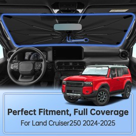 Windshield Sun Shade Umbrella for Toyota Land Cruiser250 2024-2025, Foldable Sunshade for Car Front Window, 360 Rotation Automotive Interior UV Protection for Outdoor Parking, Keep Car Cool