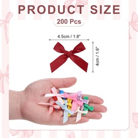 MECCANIXITY 200 Pcs Mini Ribbon Bow 1.8 Inch Mini Fabric Satin Ribbon Flower Bows for Craft DIY Sewing Wedding Birthday Party Wine Red