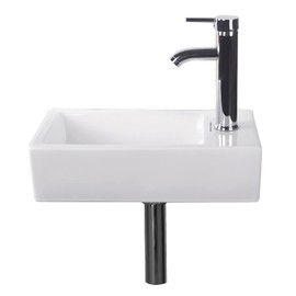 Sliverylake Wall Mount Hung Rectangle White Porcelain Corner Sink Small Size Chrome Faucet Tap Waste Combo Set Ceramic