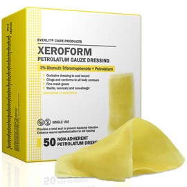 EVERLIT Xeroform Petrolatum Dressing | Sterile, Non-Adherent Occlusive Fine Mesh Gauze Pad | Non-Toxic, Gentle Patch for Burns, Laceration, Surgical Incisions & Skin Grafts (1" x 8" | Pack of 50)