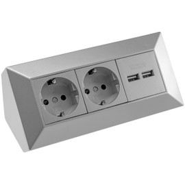 2-socket block and 2x USB corner socket, 250 V/16 A, 45° structure, pre-wired, White