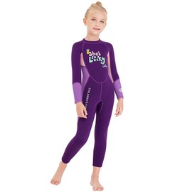 Kids Girls Boys Wetsuit Full Body Neoprene Thermal Swimsuit 2.5MM for Toddler Youth Children Teen, Long Sleeve Child Scuba Diving Surf Suit One Piece Sun Protection for Water Sports (Purple, XXL)