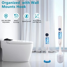 Electric Toilet Brush and Holder Set, Hillyfe Motorized Toilet Brush with 15 Disposable Refill Heads, Hard Nylon Brush 360 Degree Cleaning, Rechargeable