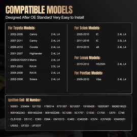SYKRSS Set of 4 UF333 Ignition Coil Pack Compatible with2002 2003 2004 2005 2006 2007 2008 2009 Toyota Camry Corolla Highlander Matrix RAV4 Solara Scion tC xB Lexus HS250h 2.0 2.4 L4 90919-02244 C1330