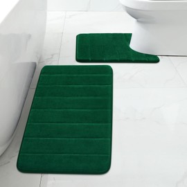 BYSURE Bathroom Rugs Sets 2 Piece, Memory Foam Non Slip Extra Soft Absorbent Machine Washable Toilet Bath Mats (Dark Green, 20x32+U-Shaped 20x24)