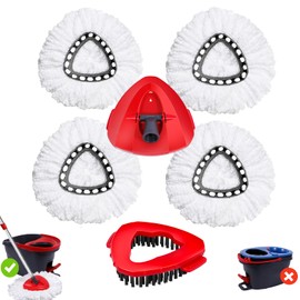 Wa.IE Jiemi 4-Pack Microfiber Spin Mop Head Replacements - Perfect Fit for Oceda EasyWring 1-Tank Setup, Complete with Brush, Base & 4 Heads White