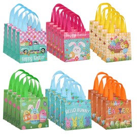 Colodeol 24 Pcs Easter Gift Bags with Handles,Non-Woven Treat Goodie Bag for Kids,Reusable Tote bags for Egg Hunt, Party Supplies