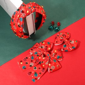 Christmas Headbands for Women, Holiday Headbands, Christmas Hair Bows, Red Plaid Headband Hair Bow Drop Earrings, Christmas Accessories, Christmas Outfits, Winter Holiday Accessories Gifts (Pattern D)