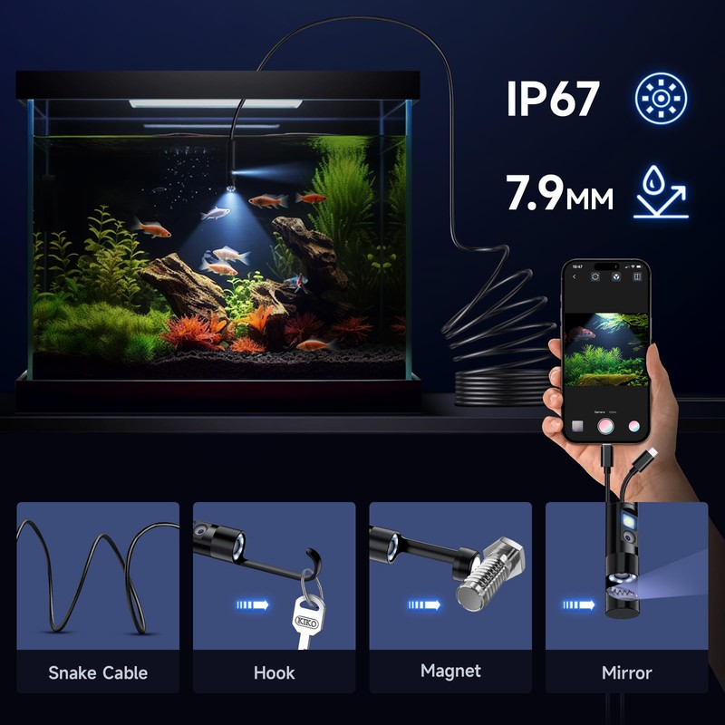 [Dual-Lens] Endoscope Camera with Light, 1920P HD Borescope with 8+1