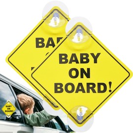 2 Pcs Baby on Board Sign for Car with Suction Cups, 5"x5" Safety Car Warning Signs Baby on Board Sticker for Car, Reusable Kids on Board Car Sticker, Child on Board Car Sign for Car Window Cling