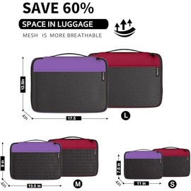 Packing Cubes Organizer Bags For Travel Accessories Packing Cube Compression 6 Set For Luggage Suitcase (Purple Red)