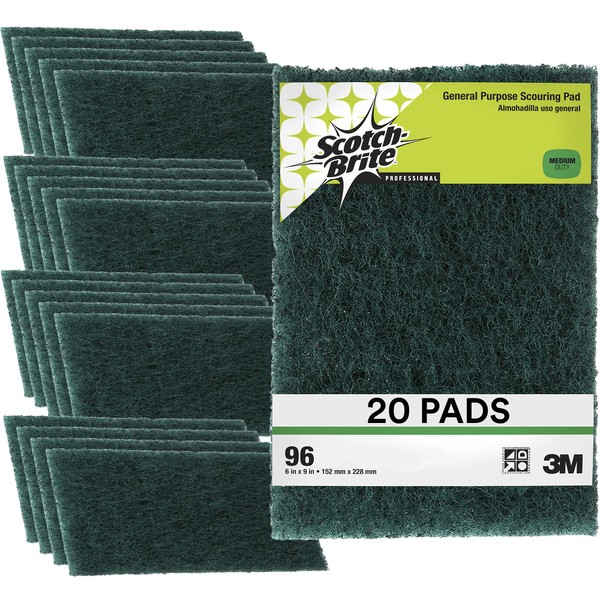 3M Scouring Pad 96-20, 20 Pads, 6” x 9”, General Purpose Cleaning, Food Safe, Non-Rusting