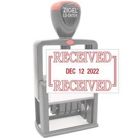 ZIGEL Heavy Duty Style Self Inking Date Stamp with Received - Style B - Red Ink