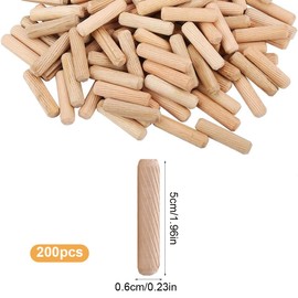 SUJEBKC 200 Pieces Wooden Dowels, Wooden Plugs Dowel Rods, Wooden Pins, Round, Cylindrical, Thread, for Grooved Grooves, Crafts, DIY, Carpentry